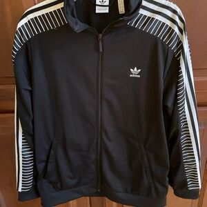 Adidas women’s track jacket black and white size large